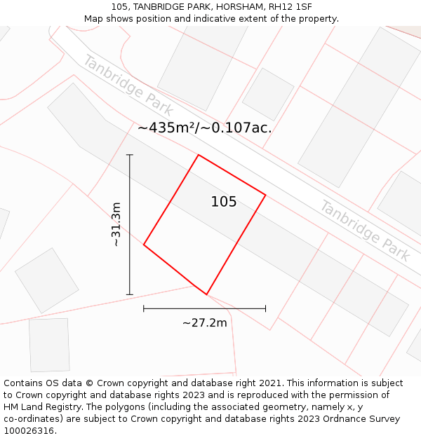 105, TANBRIDGE PARK, HORSHAM, RH12 1SF: Plot and title map