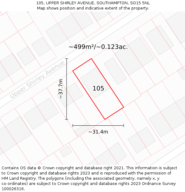 105, UPPER SHIRLEY AVENUE, SOUTHAMPTON, SO15 5NL: Plot and title map