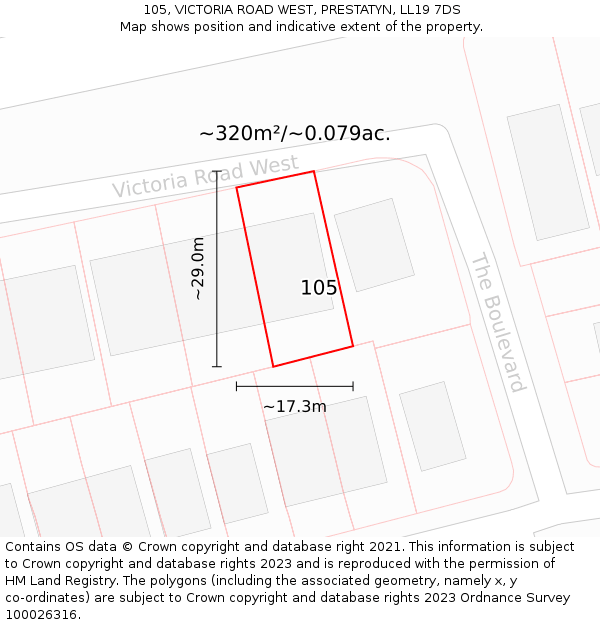 105, VICTORIA ROAD WEST, PRESTATYN, LL19 7DS: Plot and title map