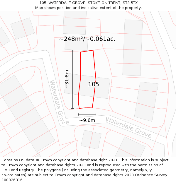 105, WATERDALE GROVE, STOKE-ON-TRENT, ST3 5TX: Plot and title map