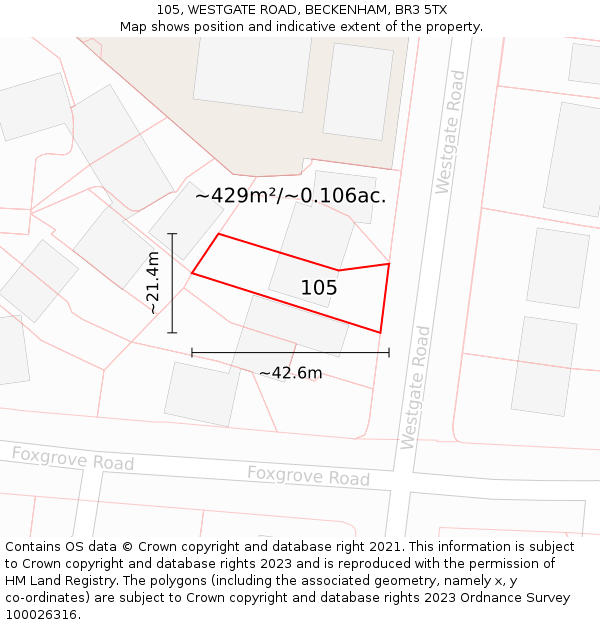 105, WESTGATE ROAD, BECKENHAM, BR3 5TX: Plot and title map