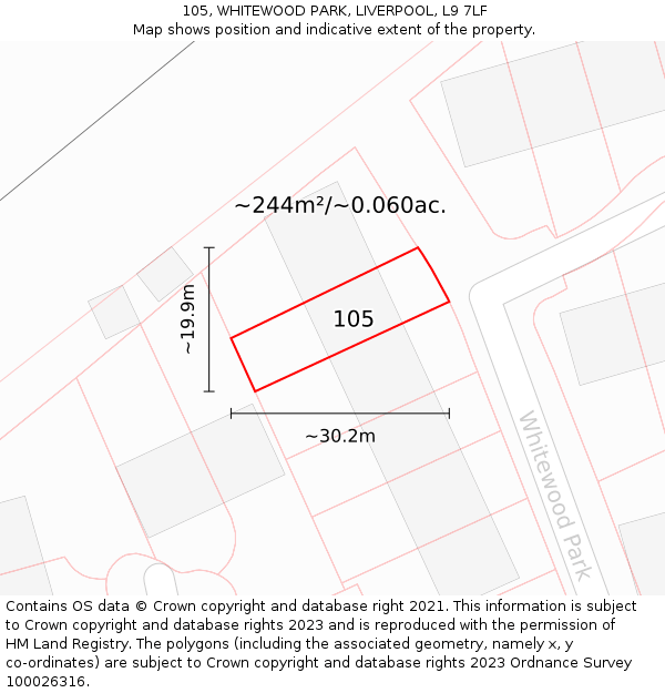 105, WHITEWOOD PARK, LIVERPOOL, L9 7LF: Plot and title map