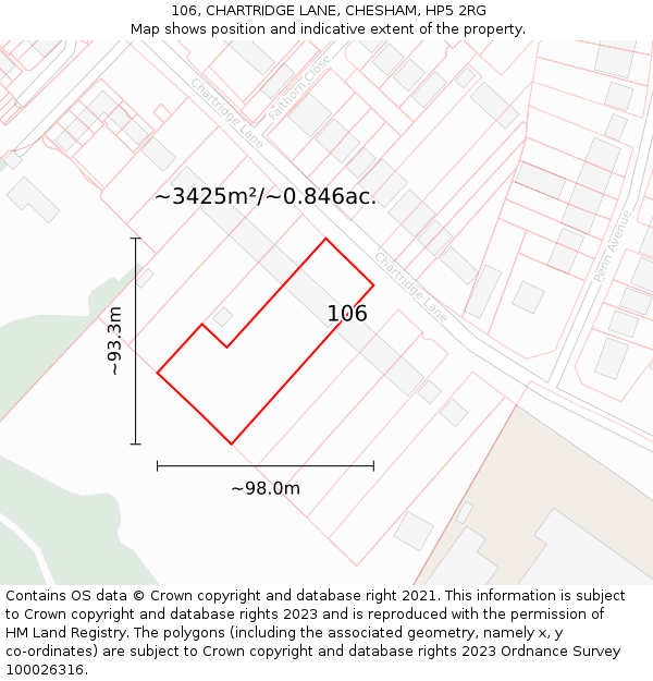 106, CHARTRIDGE LANE, CHESHAM, HP5 2RG: Plot and title map