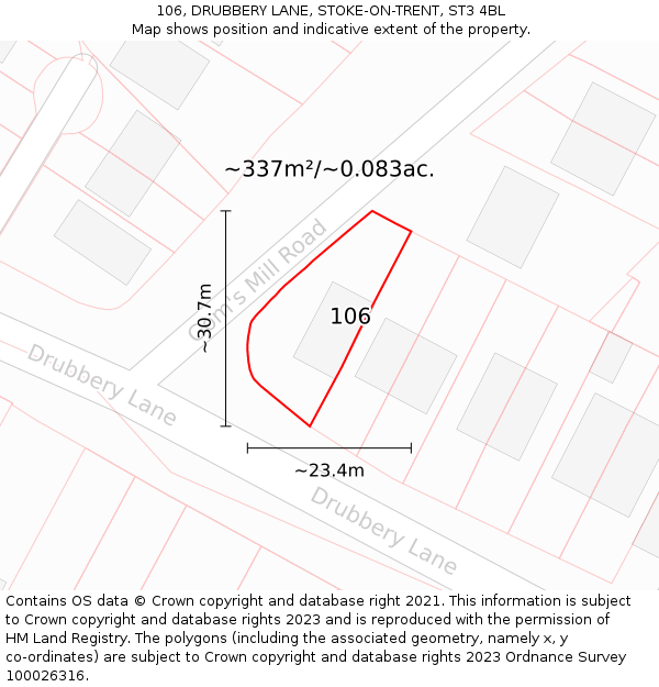 106, DRUBBERY LANE, STOKE-ON-TRENT, ST3 4BL: Plot and title map