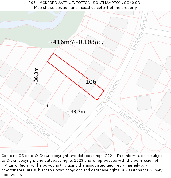 106, LACKFORD AVENUE, TOTTON, SOUTHAMPTON, SO40 9DH: Plot and title map