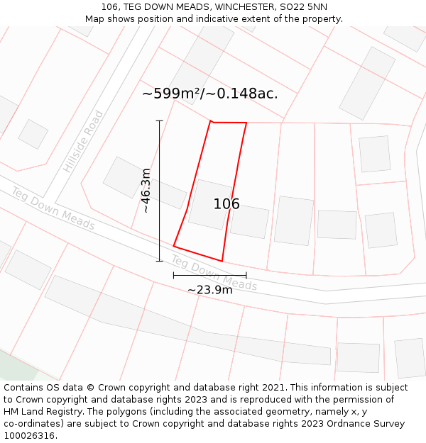 106, TEG DOWN MEADS, WINCHESTER, SO22 5NN: Plot and title map