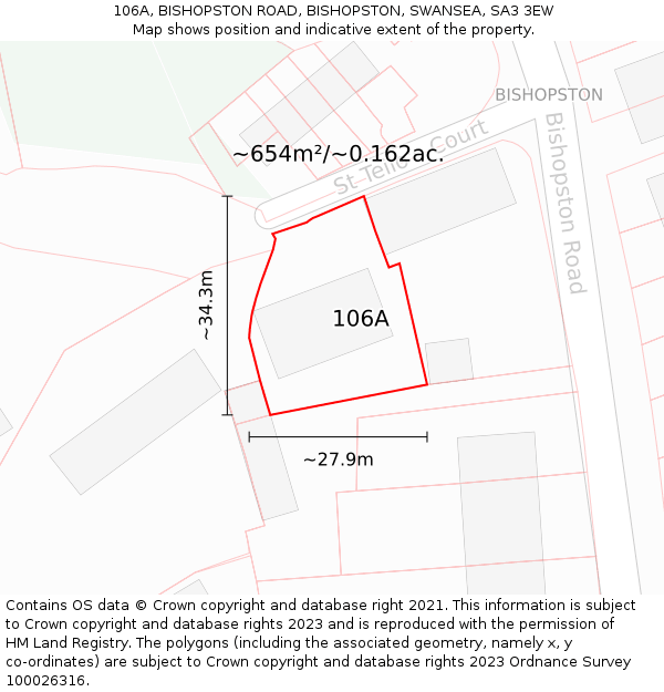 106A, BISHOPSTON ROAD, BISHOPSTON, SWANSEA, SA3 3EW: Plot and title map