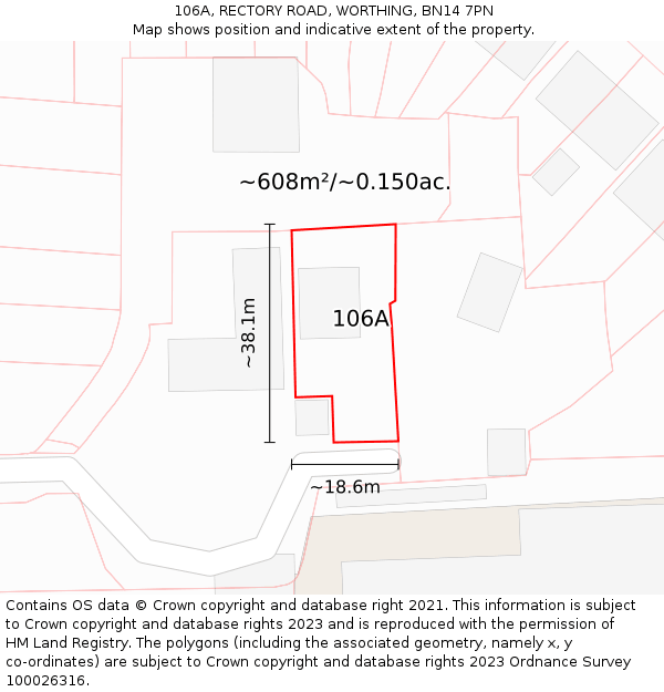 106A, RECTORY ROAD, WORTHING, BN14 7PN: Plot and title map