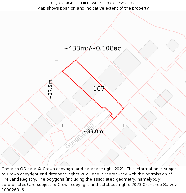 107, GUNGROG HILL, WELSHPOOL, SY21 7UL: Plot and title map