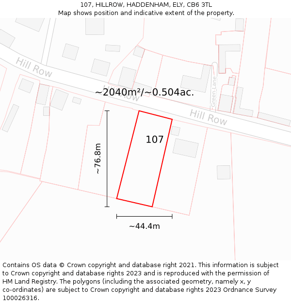 107, HILLROW, HADDENHAM, ELY, CB6 3TL: Plot and title map