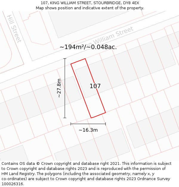 107, KING WILLIAM STREET, STOURBRIDGE, DY8 4EX: Plot and title map