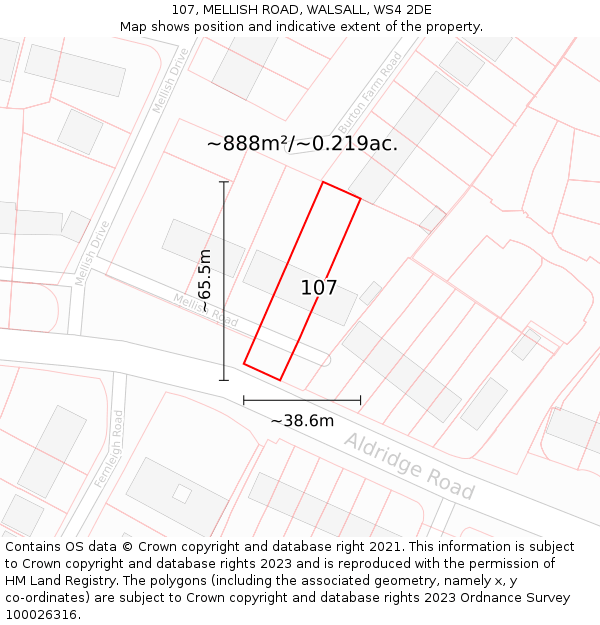 107, MELLISH ROAD, WALSALL, WS4 2DE: Plot and title map