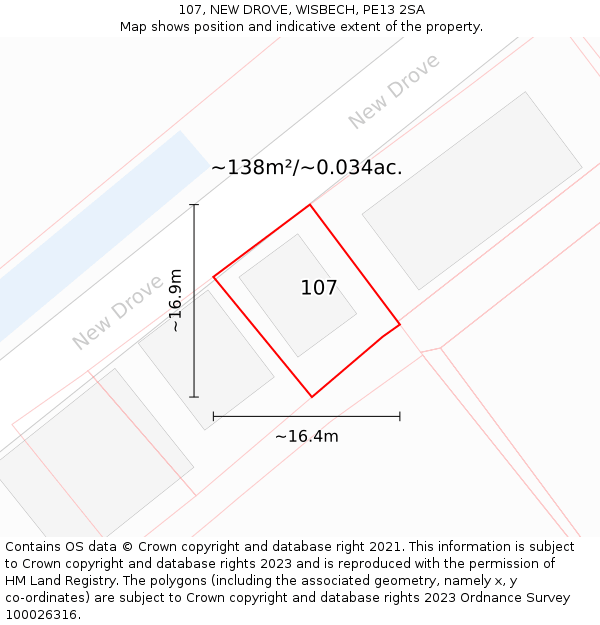 107, NEW DROVE, WISBECH, PE13 2SA: Plot and title map