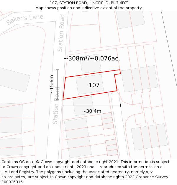 107, STATION ROAD, LINGFIELD, RH7 6DZ: Plot and title map