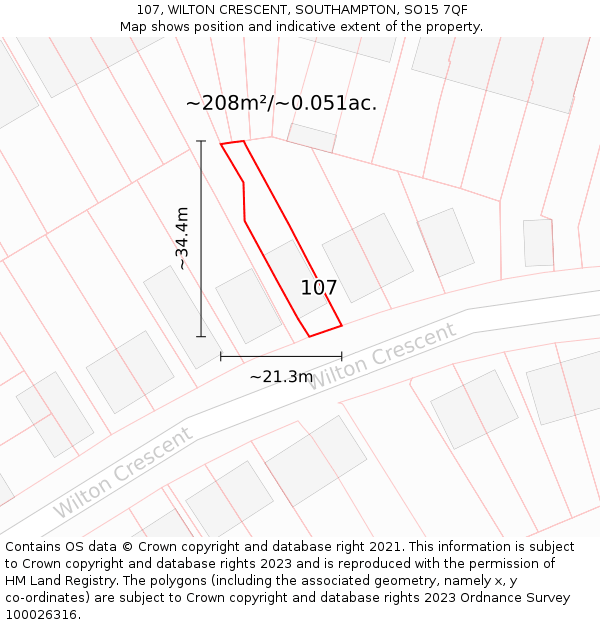 107, WILTON CRESCENT, SOUTHAMPTON, SO15 7QF: Plot and title map