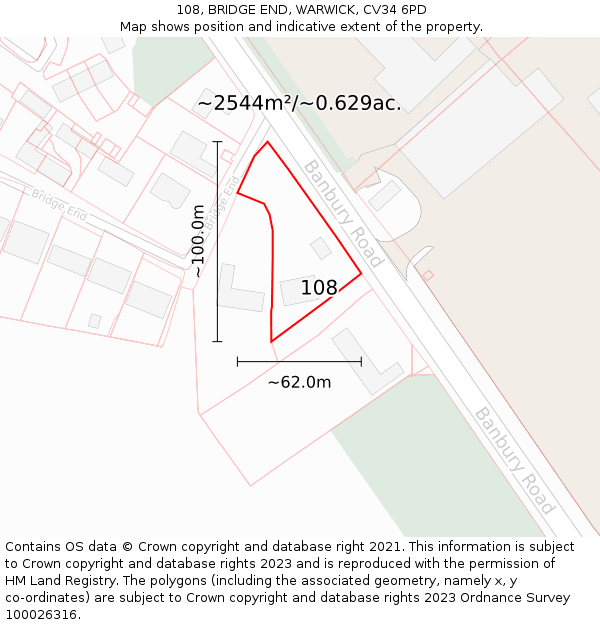 108, BRIDGE END, WARWICK, CV34 6PD: Plot and title map