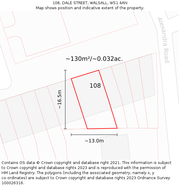 108, DALE STREET, WALSALL, WS1 4AN: Plot and title map