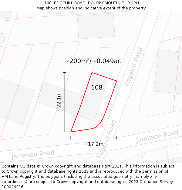 108, EDGEHILL ROAD, BOURNEMOUTH, BH9 2PU: Plot and title map