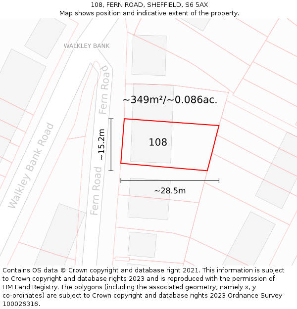 108, FERN ROAD, SHEFFIELD, S6 5AX: Plot and title map