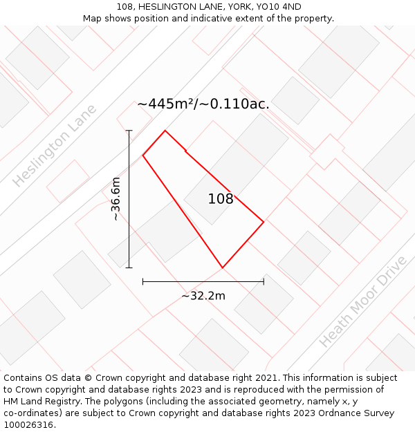 108, HESLINGTON LANE, YORK, YO10 4ND: Plot and title map