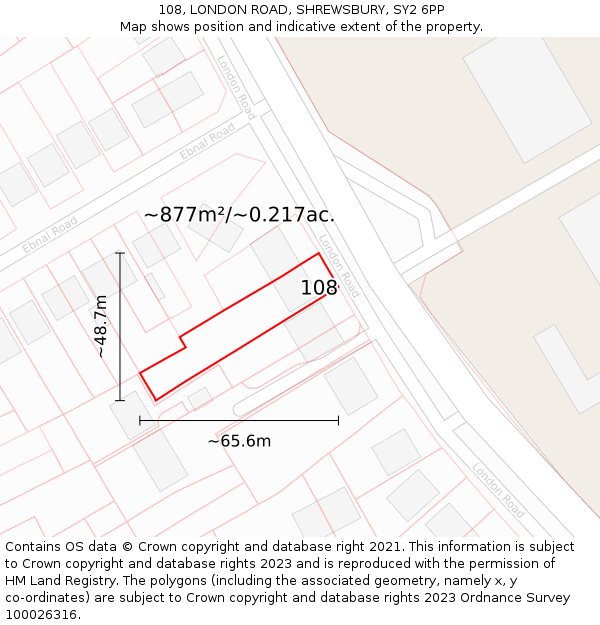 108, LONDON ROAD, SHREWSBURY, SY2 6PP: Plot and title map