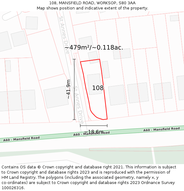 108, MANSFIELD ROAD, WORKSOP, S80 3AA: Plot and title map