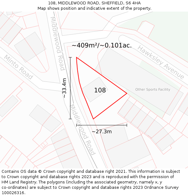 108, MIDDLEWOOD ROAD, SHEFFIELD, S6 4HA: Plot and title map
