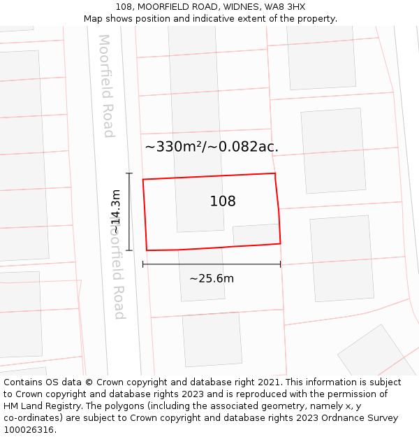 108, MOORFIELD ROAD, WIDNES, WA8 3HX: Plot and title map