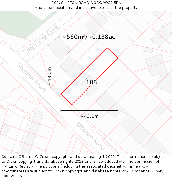 108, SHIPTON ROAD, YORK, YO30 5RN: Plot and title map