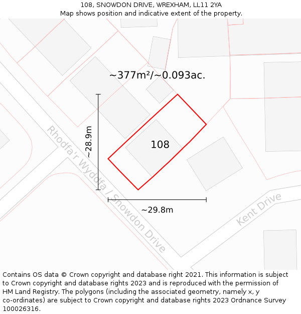 108, SNOWDON DRIVE, WREXHAM, LL11 2YA: Plot and title map