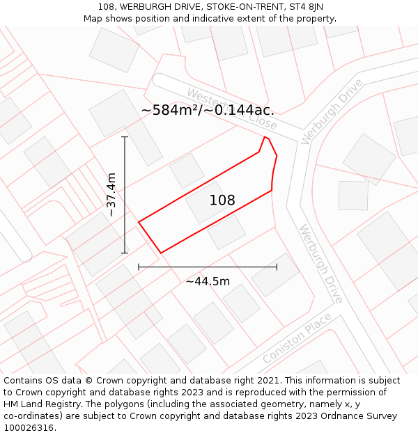 108, WERBURGH DRIVE, STOKE-ON-TRENT, ST4 8JN: Plot and title map