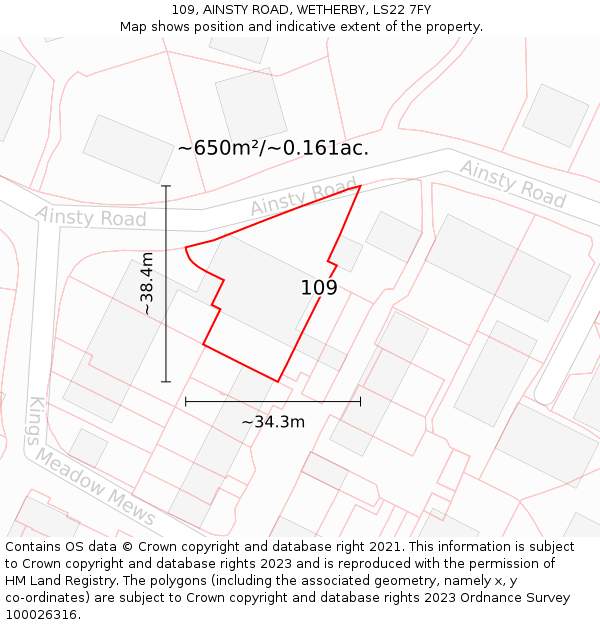 109, AINSTY ROAD, WETHERBY, LS22 7FY: Plot and title map