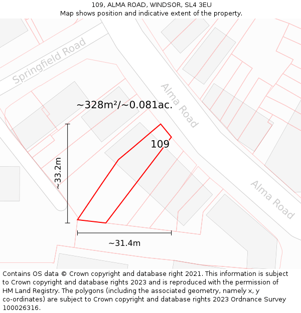 109, ALMA ROAD, WINDSOR, SL4 3EU: Plot and title map