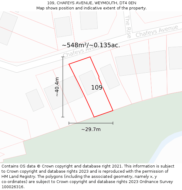 109, CHAFEYS AVENUE, WEYMOUTH, DT4 0EN: Plot and title map