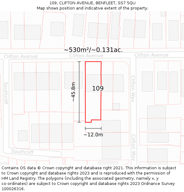 109, CLIFTON AVENUE, BENFLEET, SS7 5QU: Plot and title map