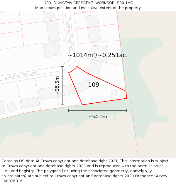 109, DUNSTAN CRESCENT, WORKSOP, S80 1AG: Plot and title map