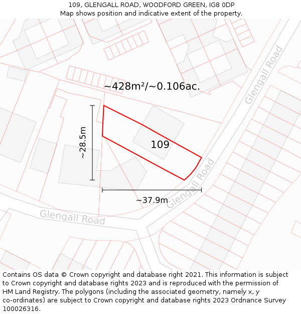 109, GLENGALL ROAD, WOODFORD GREEN, IG8 0DP: Plot and title map
