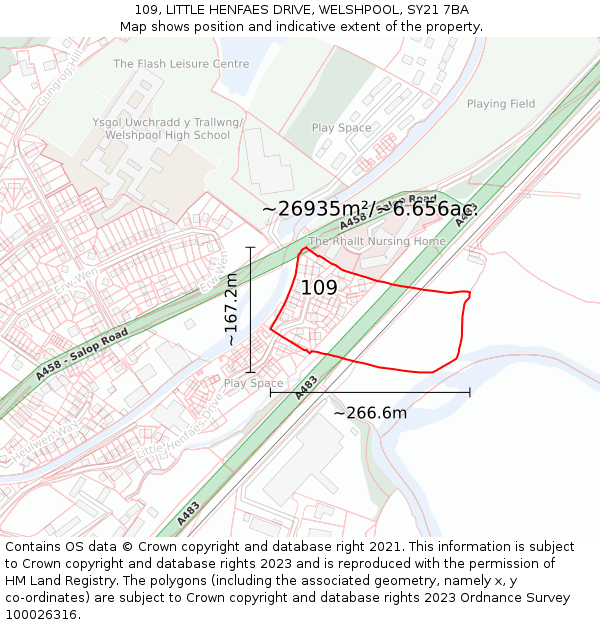 109, LITTLE HENFAES DRIVE, WELSHPOOL, SY21 7BA: Plot and title map