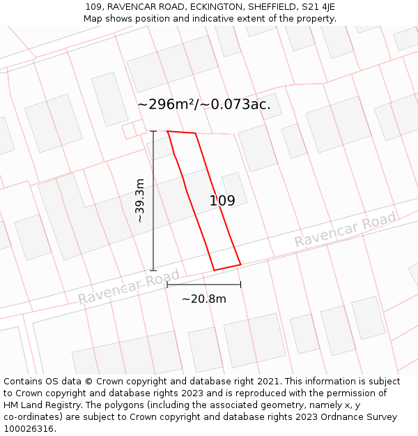 109, RAVENCAR ROAD, ECKINGTON, SHEFFIELD, S21 4JE: Plot and title map