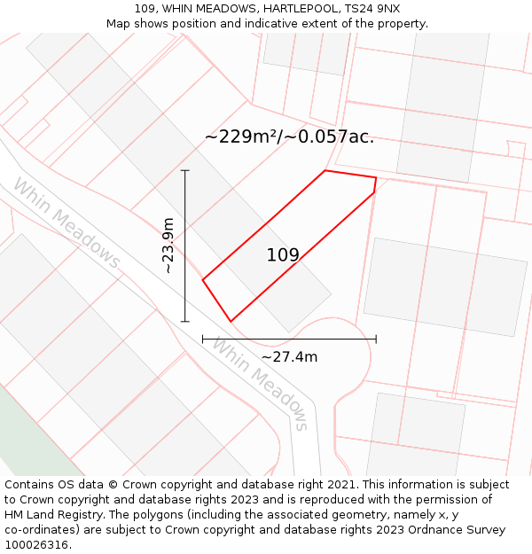 109, WHIN MEADOWS, HARTLEPOOL, TS24 9NX: Plot and title map