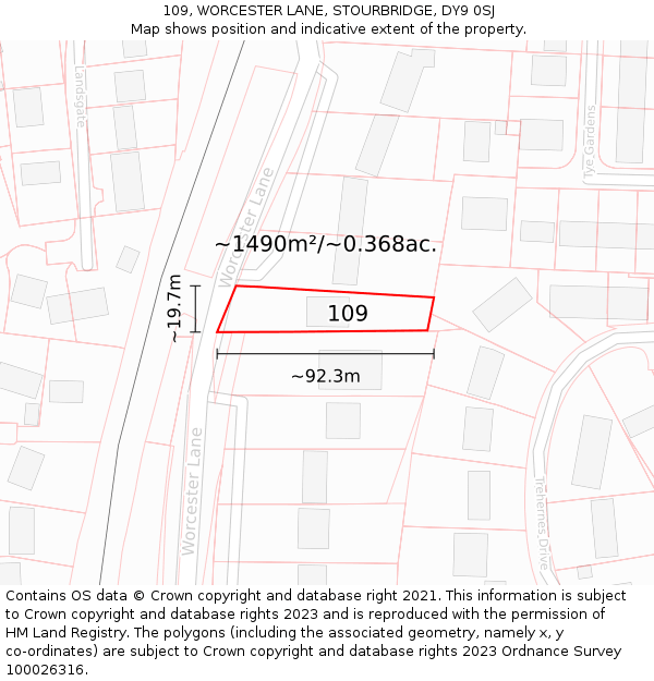 109, WORCESTER LANE, STOURBRIDGE, DY9 0SJ: Plot and title map
