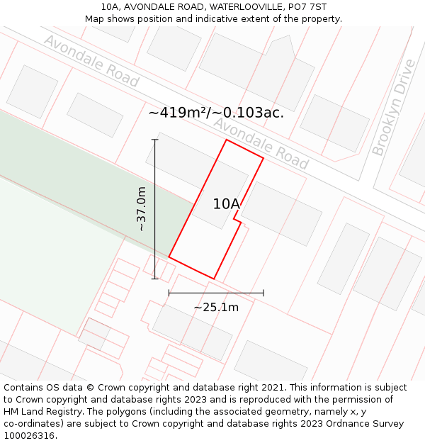 10A, AVONDALE ROAD, WATERLOOVILLE, PO7 7ST: Plot and title map