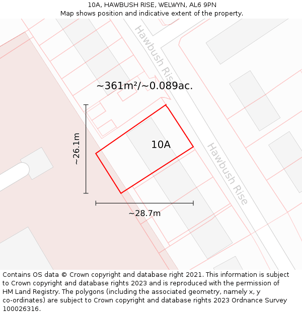 10A, HAWBUSH RISE, WELWYN, AL6 9PN: Plot and title map