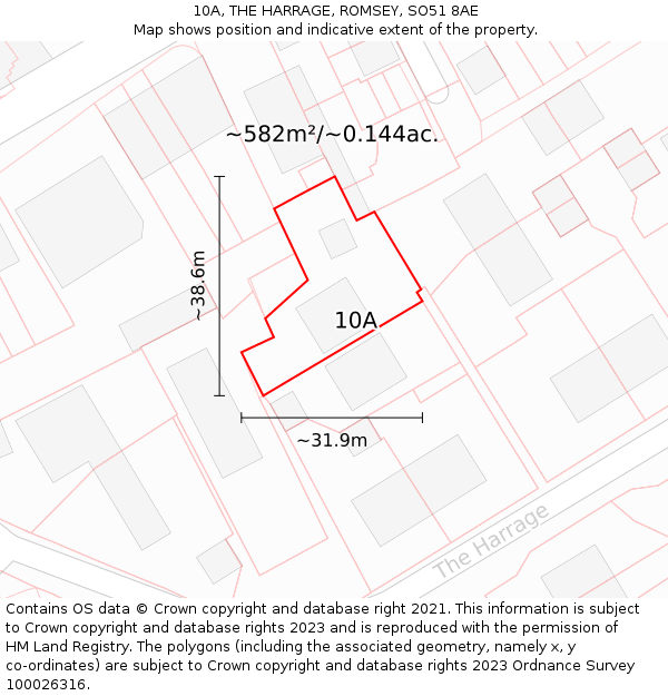 10A, THE HARRAGE, ROMSEY, SO51 8AE: Plot and title map