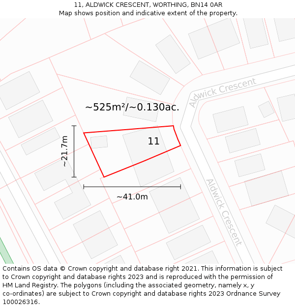 11, ALDWICK CRESCENT, WORTHING, BN14 0AR: Plot and title map