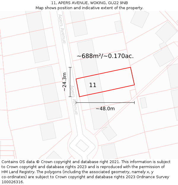 11, APERS AVENUE, WOKING, GU22 9NB: Plot and title map