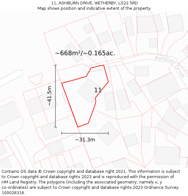 11, ASHBURN DRIVE, WETHERBY, LS22 5RD: Plot and title map