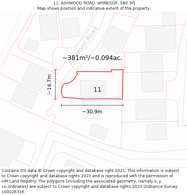 11, ASHWOOD ROAD, WORKSOP, S80 3PJ: Plot and title map