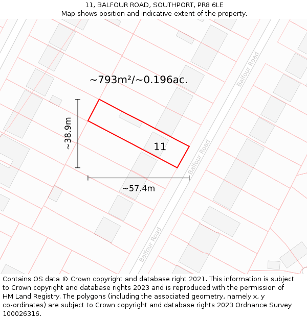 11, BALFOUR ROAD, SOUTHPORT, PR8 6LE: Plot and title map