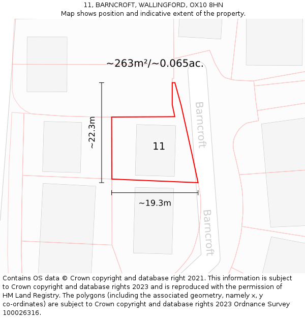 11, BARNCROFT, WALLINGFORD, OX10 8HN: Plot and title map